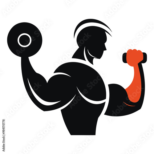 A silhouette of a man holding a dumbbe