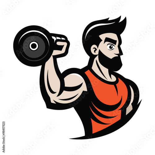 A silhouette of a man holding a dumbbe