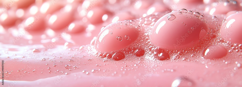 Close-up view of pink bubbles floating on a smooth surface, creating a serene and dreamy atmosphere. Close-up view of pink bubbles floating on a smooth surface, creating a serene and dreamy atmosphere.
