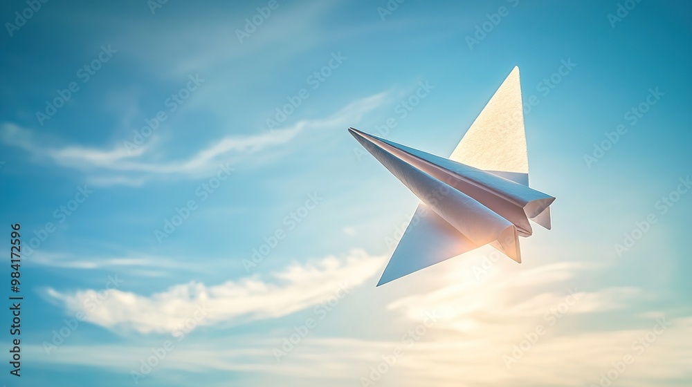 A paper airplane soaring through a clear blue sky, symbolizing creativity and imagination. A paper airplane soaring through a clear blue sky, symbolizing creativity and imagination.