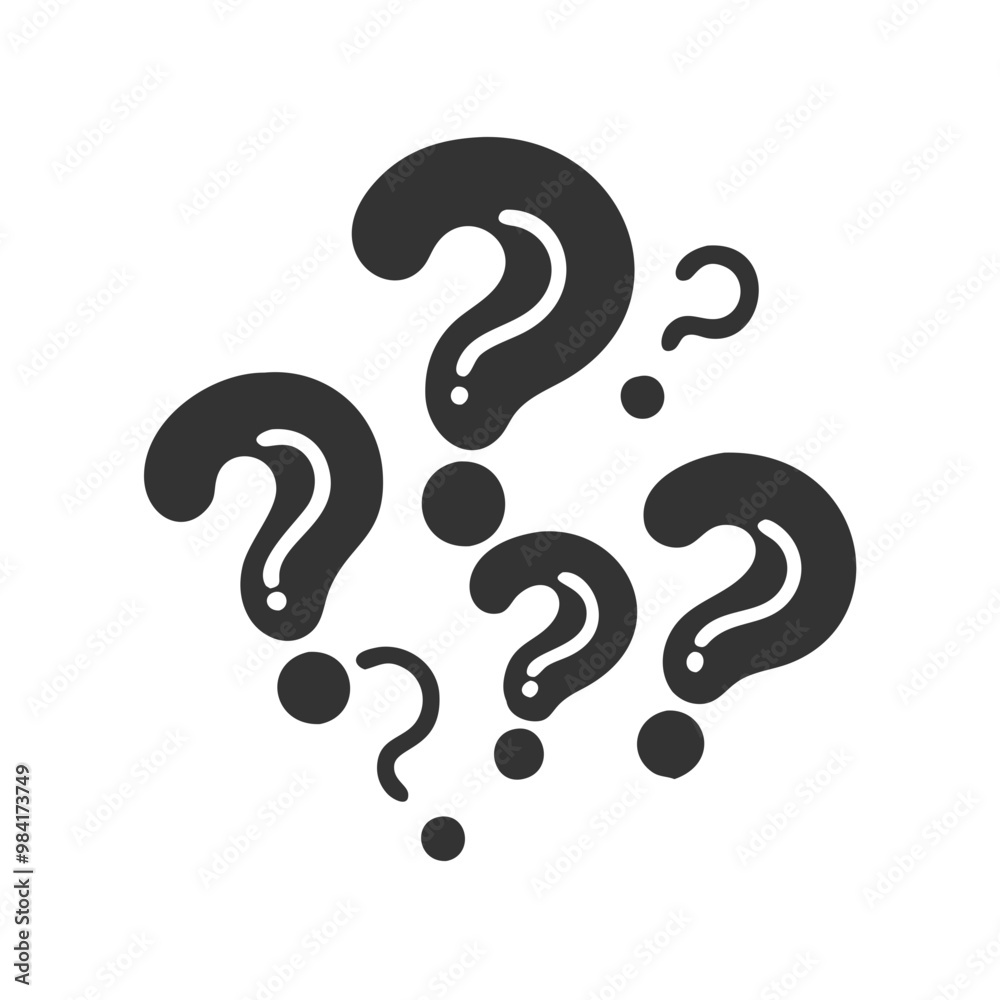 Cluster of Multiple Question Marks in Black Icon Style Cluster of Multiple Question Marks in Black Icon Style