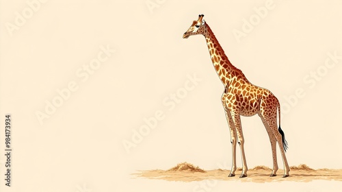 Giraffe Surveying the Arid Landscape in Japanese Anime Style