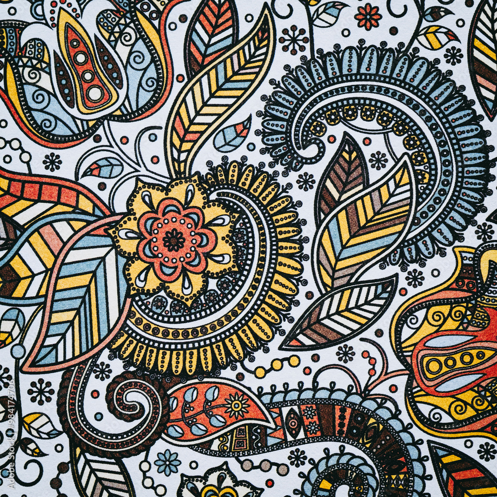 Arrière plan coloré avec motif graphique floral mandala coloriage