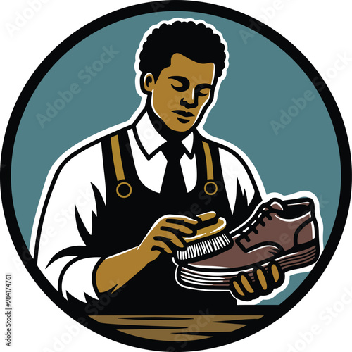 Men Washing Shoes Vintage Art