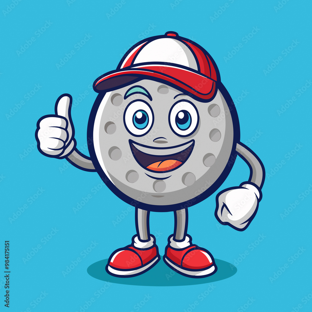 Cartoon Style Golf Ball Mascot with Cap and Golf Stick for Billboards, Posters, and T-Shirt Designs Cartoon Style Golf Ball Mascot with Cap and Golf Stick for Billboards, Posters, and T-Shirt Designs