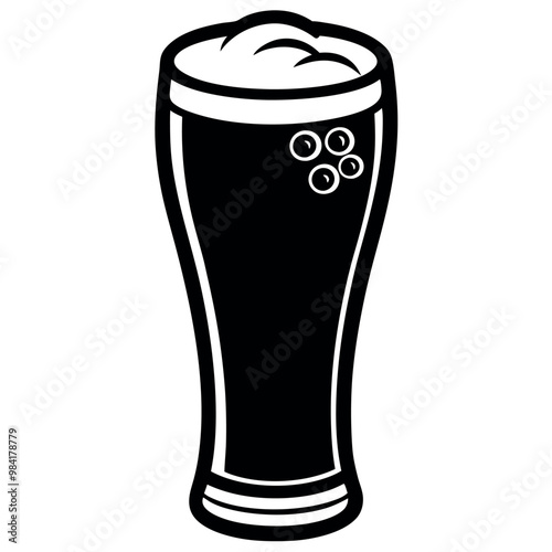 Minimalist vector illustration of a tall beer glass filled with frothy beer