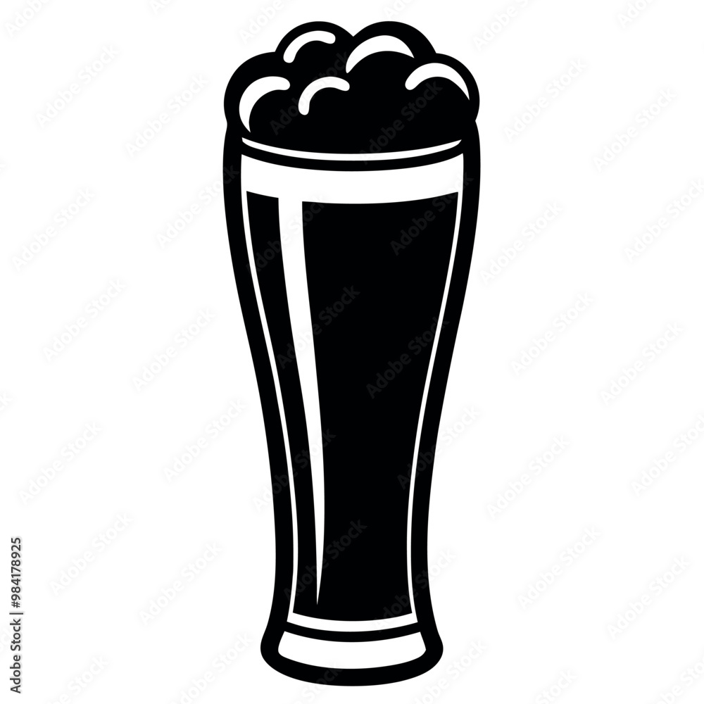 Minimalist vector illustration of a tall beer glass filled with frothy beer Minimalist vector illustration of a tall beer glass filled with frothy beer