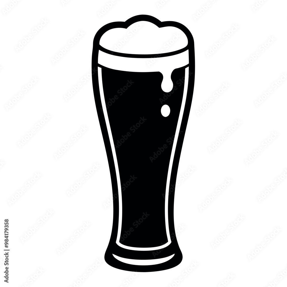 Minimalist vector illustration of a tall beer glass filled with frothy beer Minimalist vector illustration of a tall beer glass filled with frothy beer