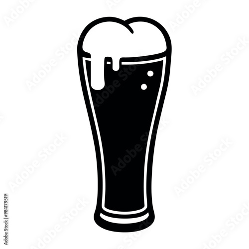 Minimalist vector illustration of a tall beer glass filled with frothy beer