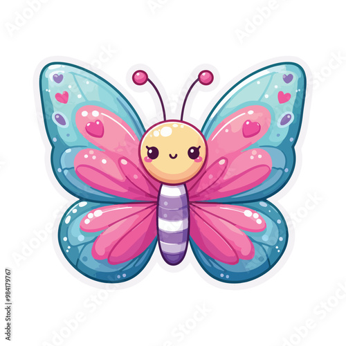 A cute butterfly vector sticker design on white background