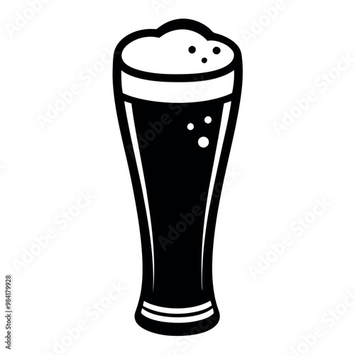 Minimalist vector illustration of a tall beer glass filled with frothy beer
