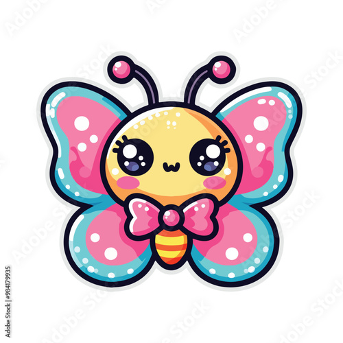 A cute butterfly vector sticker design on white background