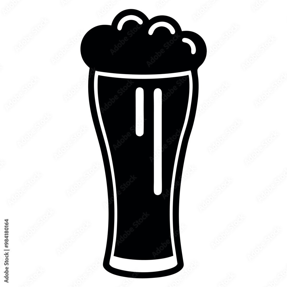 Minimalist vector illustration of a tall beer glass filled with frothy beer Minimalist vector illustration of a tall beer glass filled with frothy beer