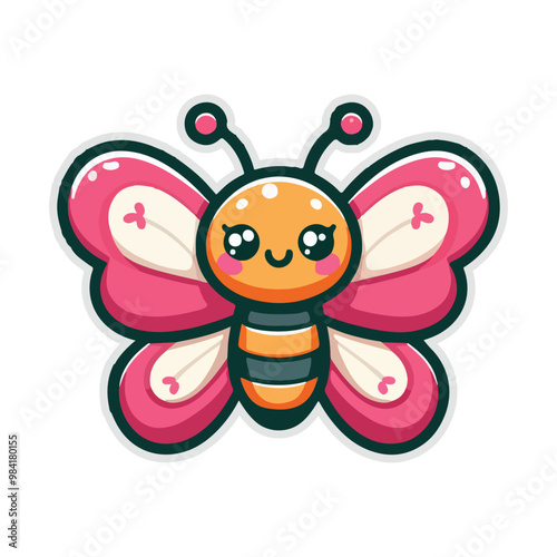 A cute butterfly vector sticker design on white background