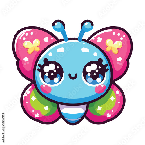A cute butterfly vector sticker design on white background