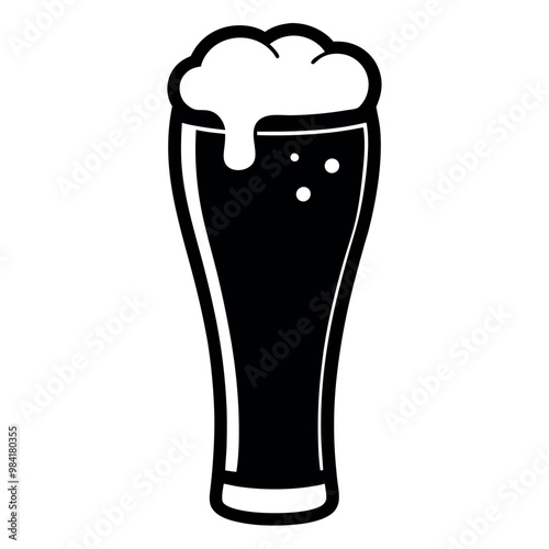 Minimalist vector illustration of a tall beer glass filled with frothy beer