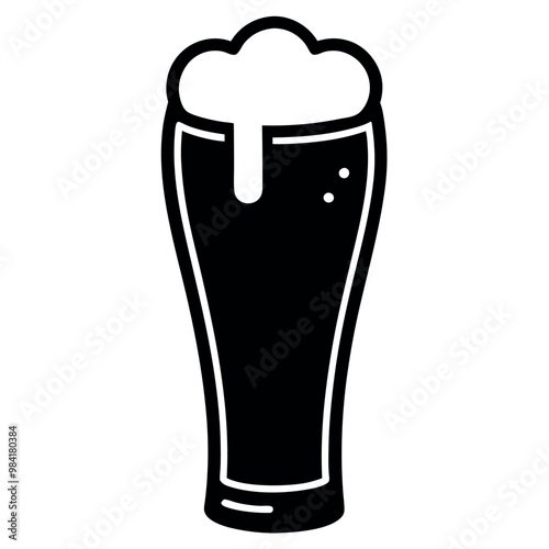 Minimalist vector illustration of a tall beer glass filled with frothy beer
