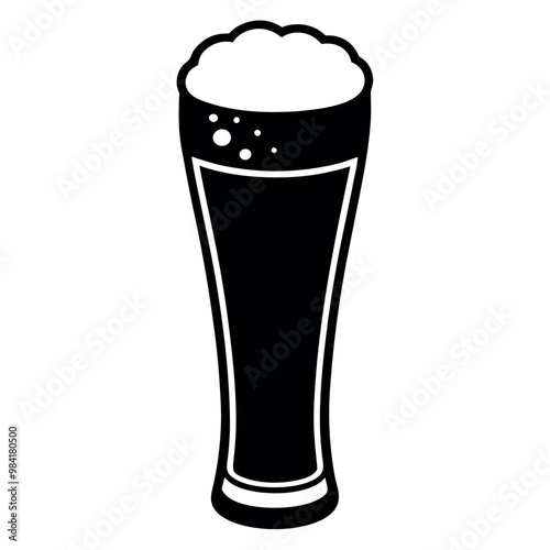 Minimalist vector illustration of a tall beer glass filled with frothy beer