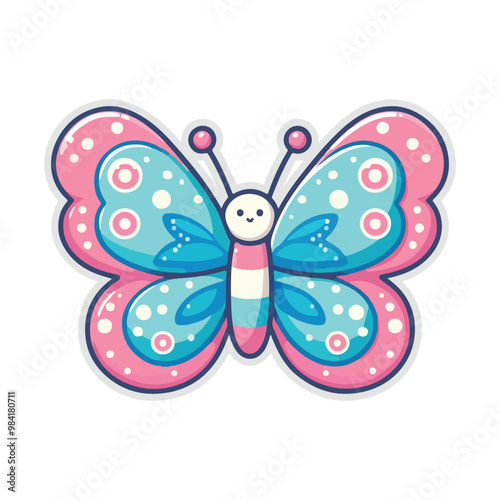 A cute butterfly vector sticker design on white background