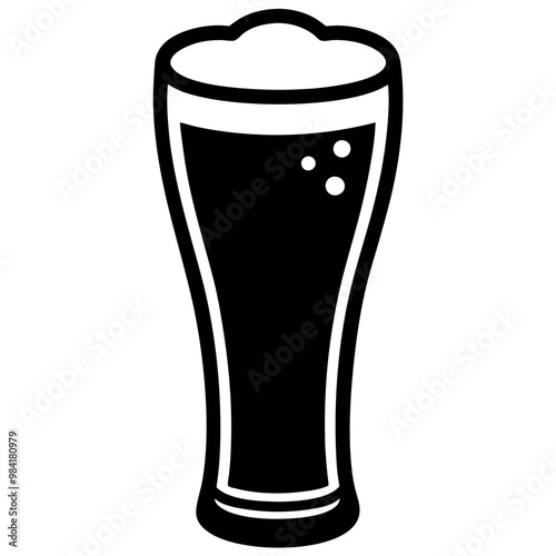 Minimalist vector illustration of a tall beer glass filled with frothy beer