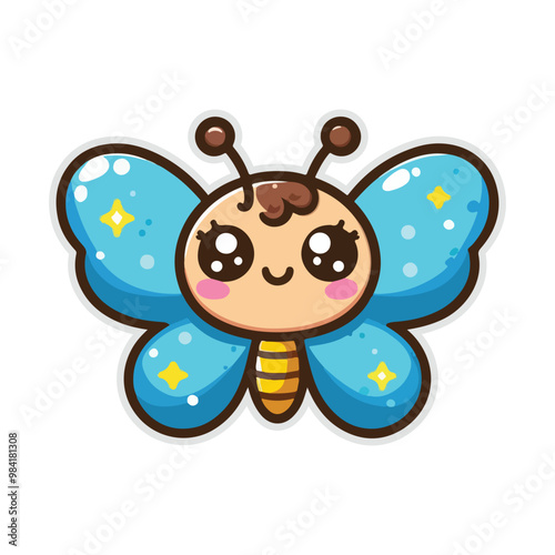 A cute butterfly vector sticker design on white background