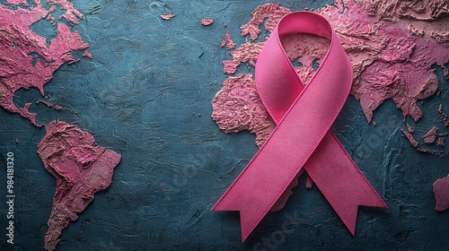 Pink ribbon symbol of cancer awareness. World Cancer Day concept. photo