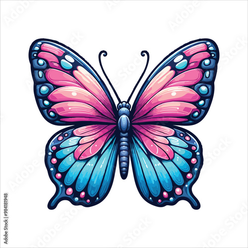 A cute butterfly vector sticker design on white background
