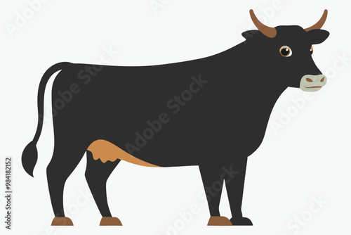 Angus Cow Vector Illustration, Farm Animal Clipart, Cattle Graphic Design, Beef Cattle Icon, Angus Silhouette photo