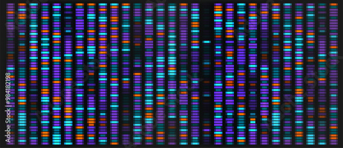 Dna sequencing vector map. Genetic chromosome data visualization with pattern background. Abstract gene graphic architecture for infographic analytics. Research marker profile mapping wallpaper.