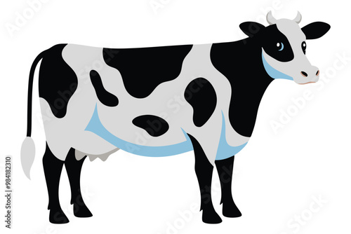 Holstein Friesian Cow Vector Illustration, Dairy Cow Clipart, Farm Animal Icon photo