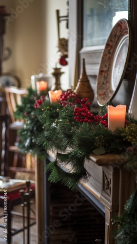 Cozy Holiday Mantel Decor with Candles and Greenery