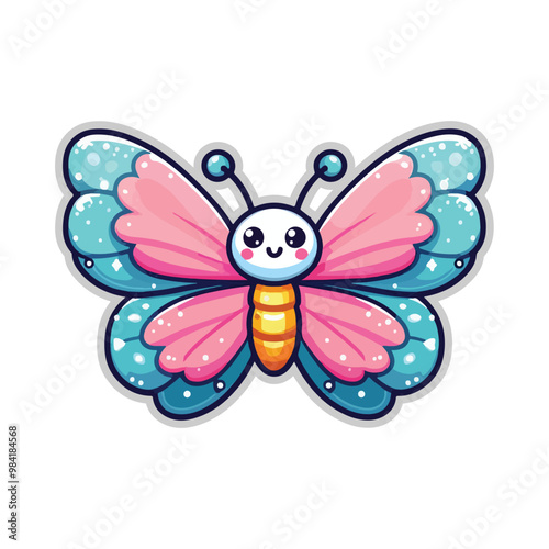 A cute butterfly vector sticker design on white background