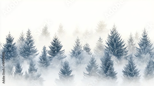 Enchanted Foggy Spruce Forest Aerial View Seamless Pattern for Serene Designs