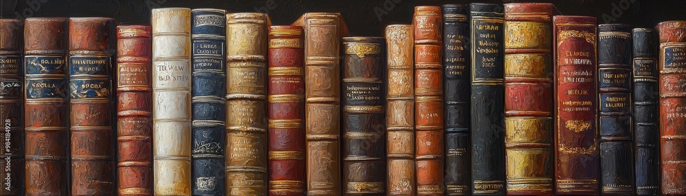 In-depth Legal Knowledge: Eye-Level Angle View of Law Books in Traditional Oil Painting Style with Rich Colors and Textures In-depth Legal Knowledge: Eye-Level Angle View of Law Books in Traditional Oil Painting Style with Rich Colors and Textures