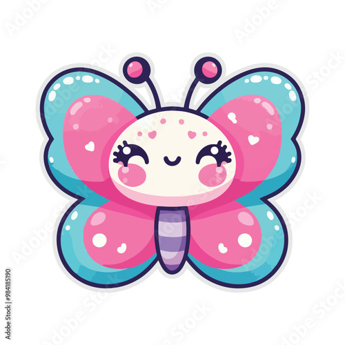 A cute butterfly vector sticker design on white background