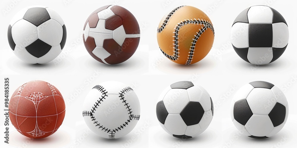 Vector set of sports balls, isolated on a White background. Generative AI. Vector set of sports balls, isolated on a White background. Generative AI.