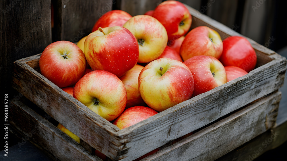 A full crate of ripe red apples after picking A full crate of ripe red apples after picking