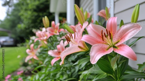 pink lilies in garden