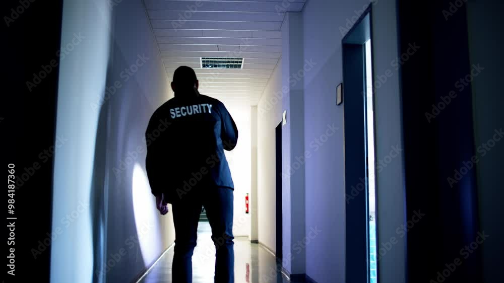 Security Guard Standing In Corridor Of The Building Security Guard Standing In Corridor Of The Building