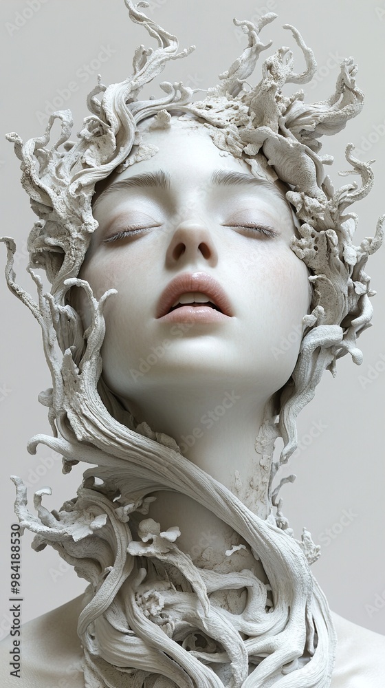 White Sculpture of a Woman with Branches Growing from Her Head White Sculpture of a Woman with Branches Growing from Her Head