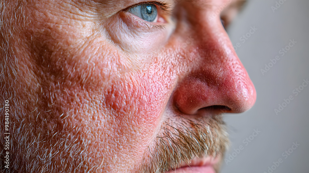Fototapeta premium Close up face of elderly man with wrinkled and problem skin. Dermatology concept