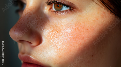 Closeup face of young girl with clean healthy skin. Skin care concept