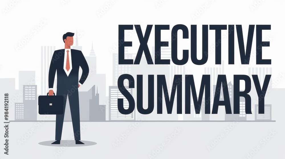 Businessman Standing with Executive Summary Background Businessman Standing with Executive Summary Background