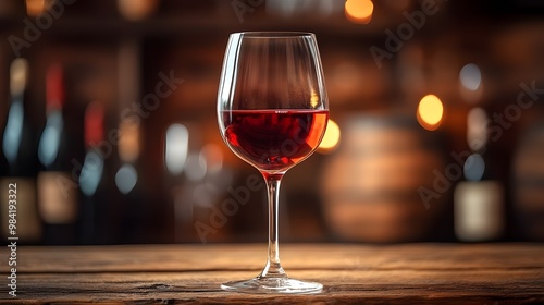 Red wine glass and grapes on a rustic wooden table