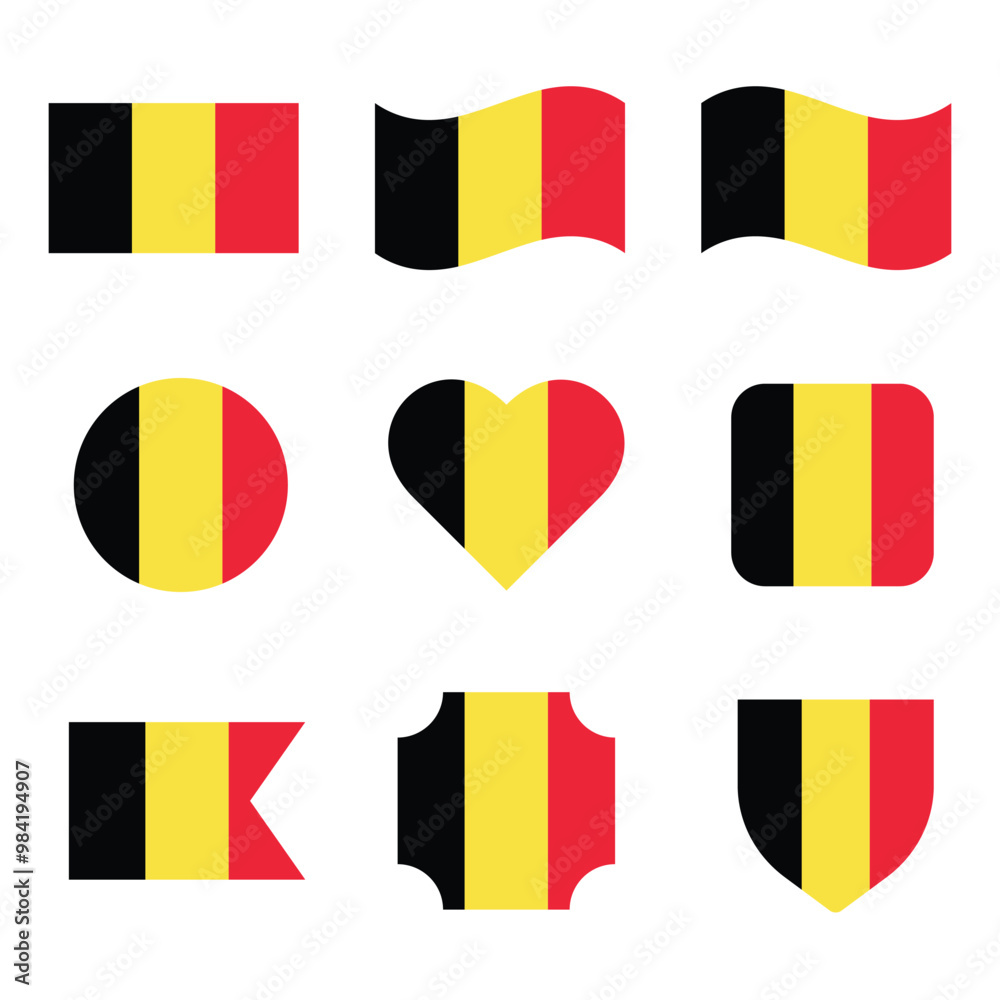 Fototapeta premium Set flag icon of Belgium, vector illustration on transparent background
