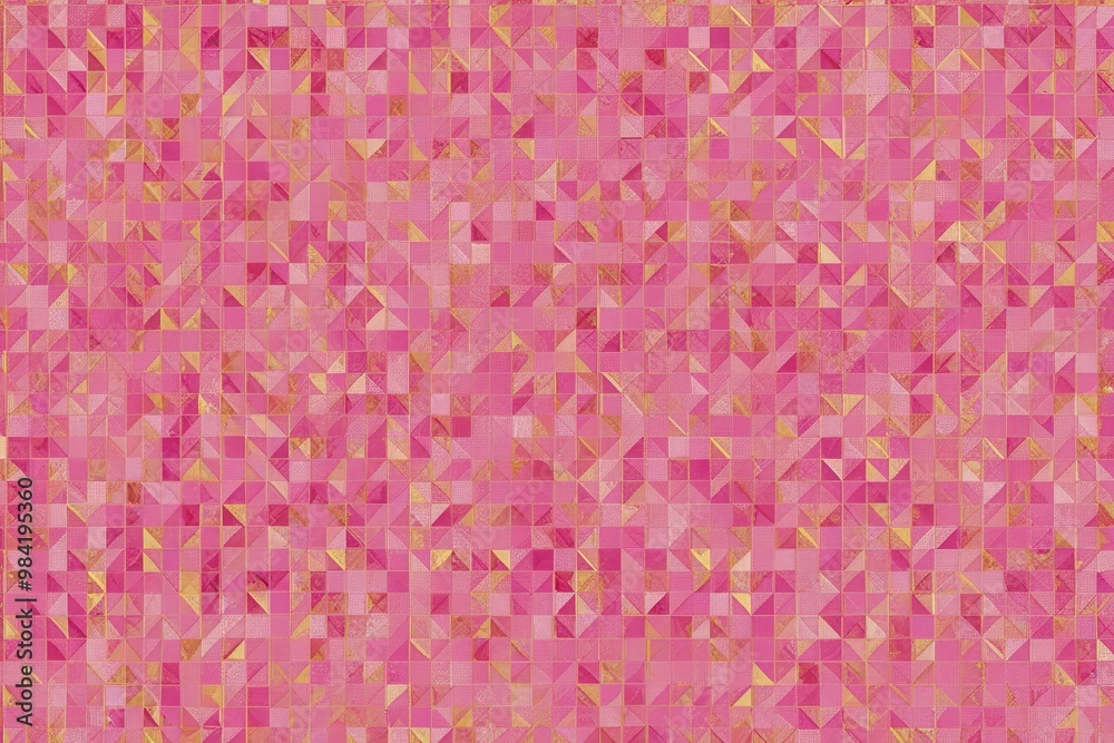 Pink and Gold Mosaic, Geometric Tile Pattern, Shiny Pink Background on grainy gradient colorful with copy space for any design Pink and Gold Mosaic, Geometric Tile Pattern, Shiny Pink Background on grainy gradient colorful with copy space for any design