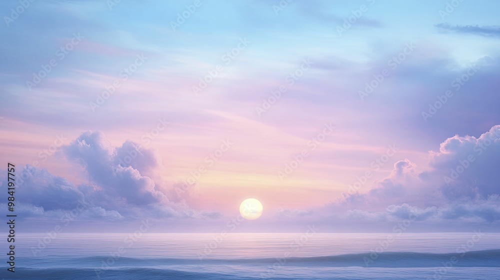 Fototapeta premium Serene Sunset Over Tranquil Ocean Waves with Rich Hues of Orange, Pink, and Purple Reflecting on Water, Creating a Breathtaking Natural Landscape at Dusk