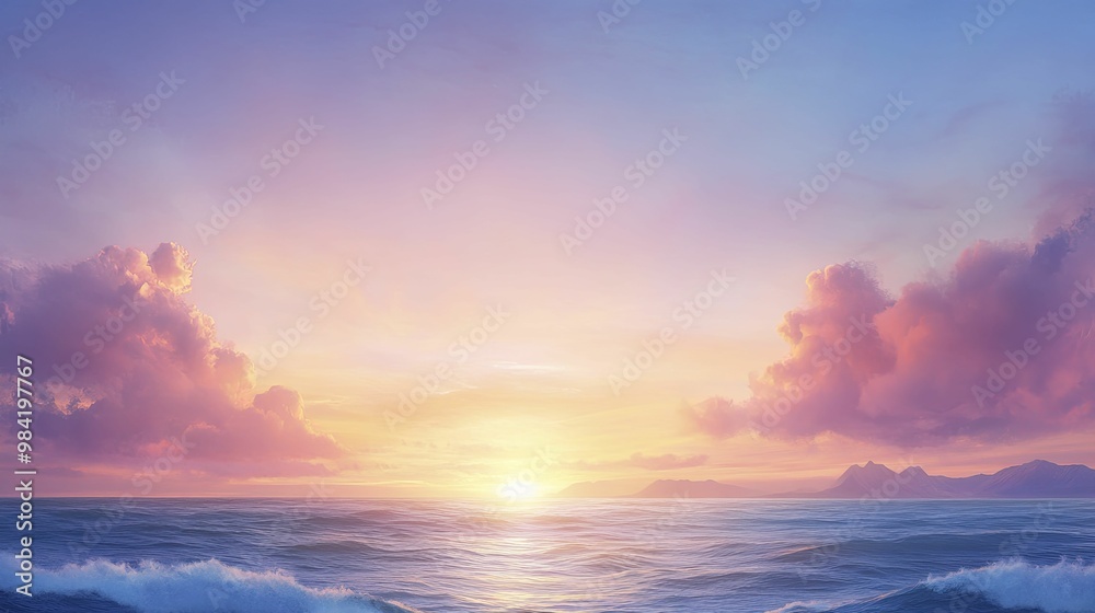 Serene Sunset Over Tranquil Ocean Waters: A Captivating Display of Vibrant Colors Reflecting on the Calm Surface, Evoking Peace and Natural Beauty Serene Sunset Over Tranquil Ocean Waters: A Captivating Display of Vibrant Colors Reflecting on the Calm Surface, Evoking Peace and Natural Beauty