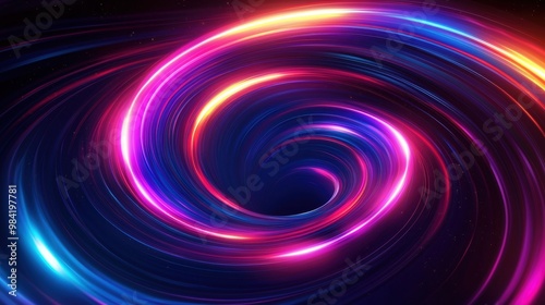 Dynamic Swirl of Neon Light Beams Curving in a Hypnotic Spiral Pattern