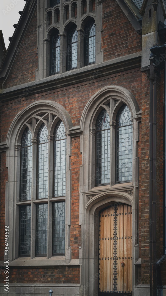 Obraz premium Gothic Architecture: Intricate Windows and Wooden Door